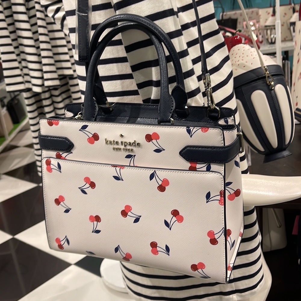 Kate Spade Staci Dancing Cherrie Medium Satchel Cream Multi - Picture 9 of 16